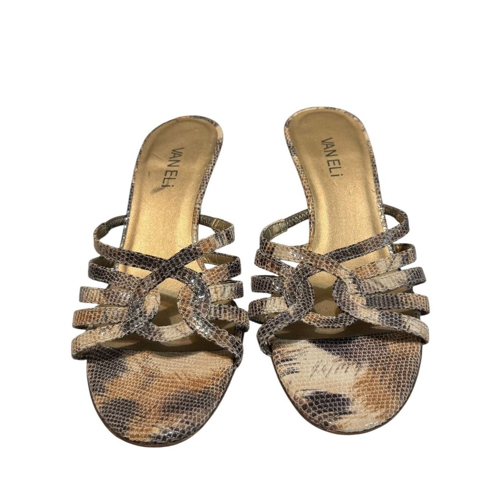 Vaneli Leather Snake Print Kitten Heel Strappy Sandals